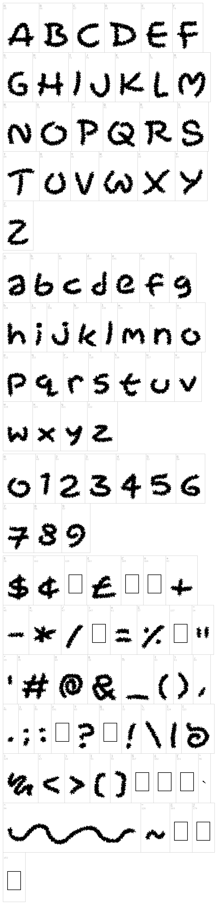 Pipe Cleaners font map